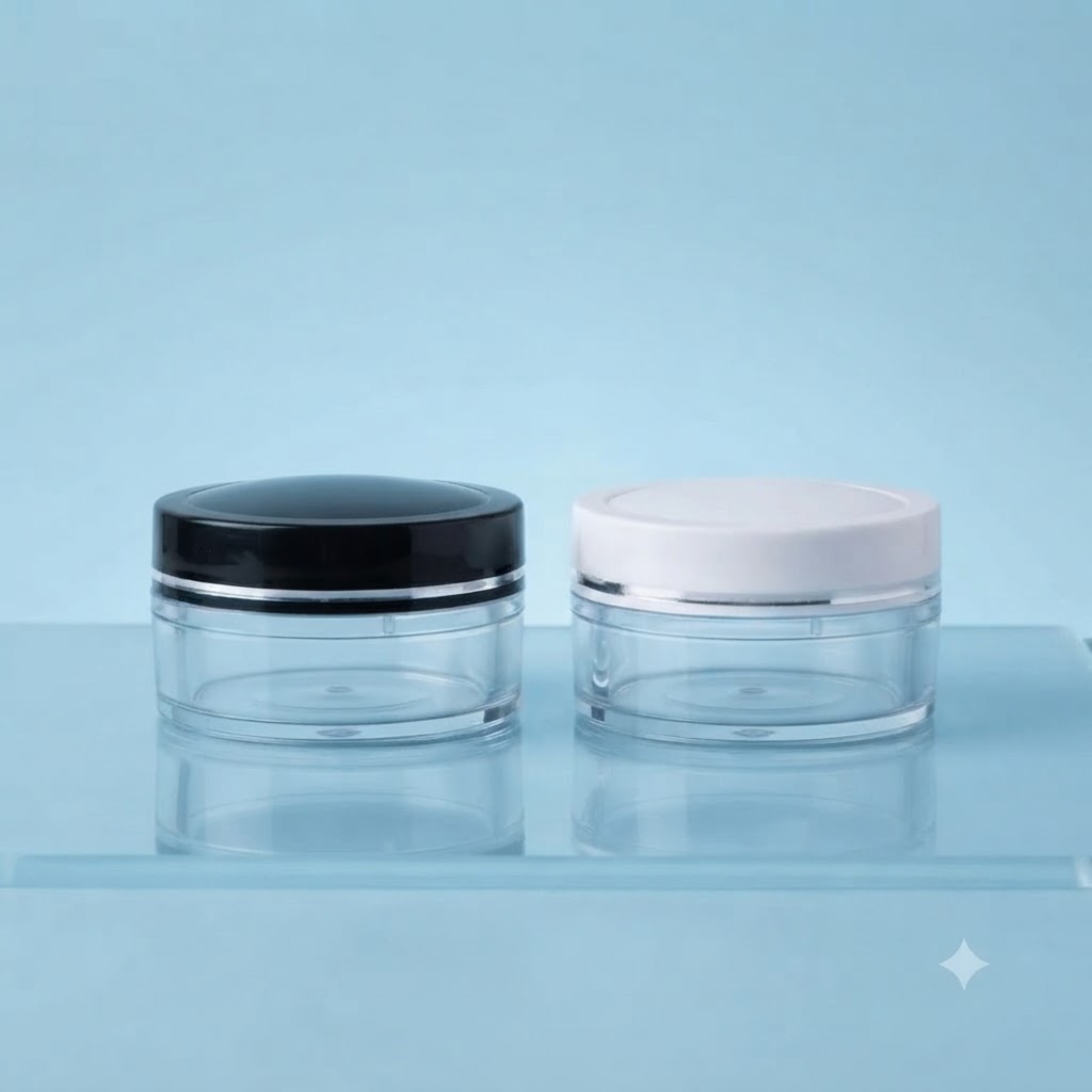 Pot Bedak Tabur 30 Gram / Wadah Kosmetik Putih dan Hitam List Silver | Kemasan Skincare Estetik