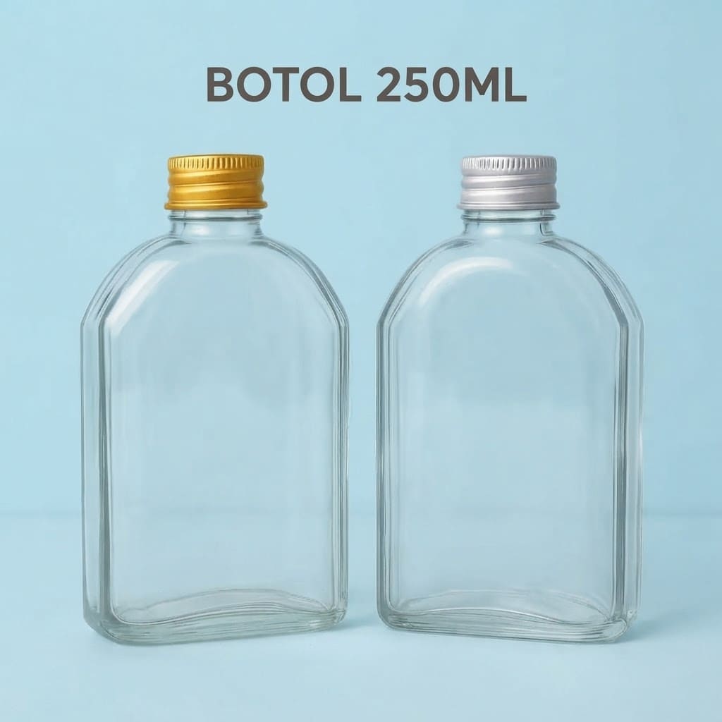 Botol Kaca Gepeng 250 ml / Flask Bottle | Kemasan Produk Estetik Premium