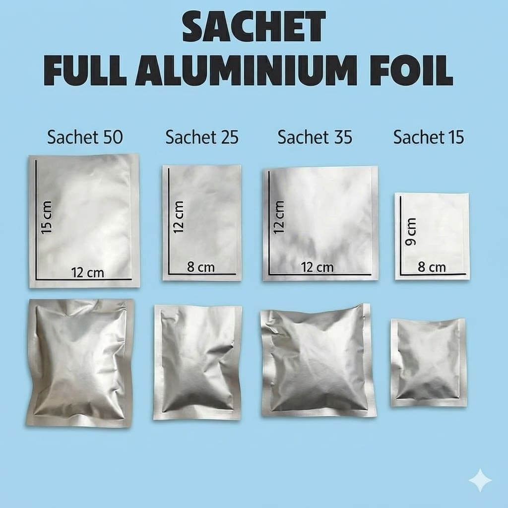 Sachet Silver Full Aluminium Foil / Sachet Kemasan Kedap Udara | Wadah Sediaan Serbuk dan Kosmetik