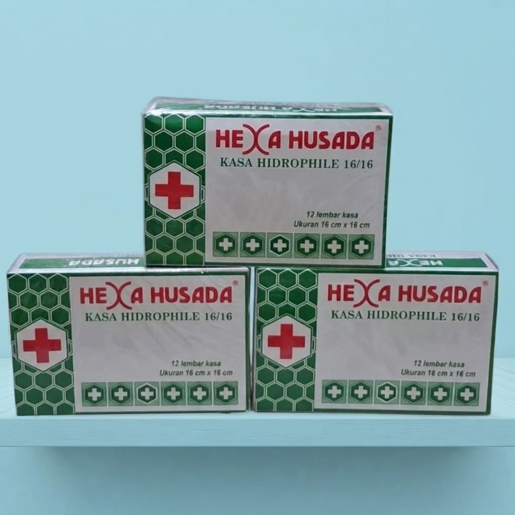 Kasa Steril Hexa Husada Box 12 Lembar / Kasa Hidrophile 16/16 | Alat Bantu Steril Lab dan P3K