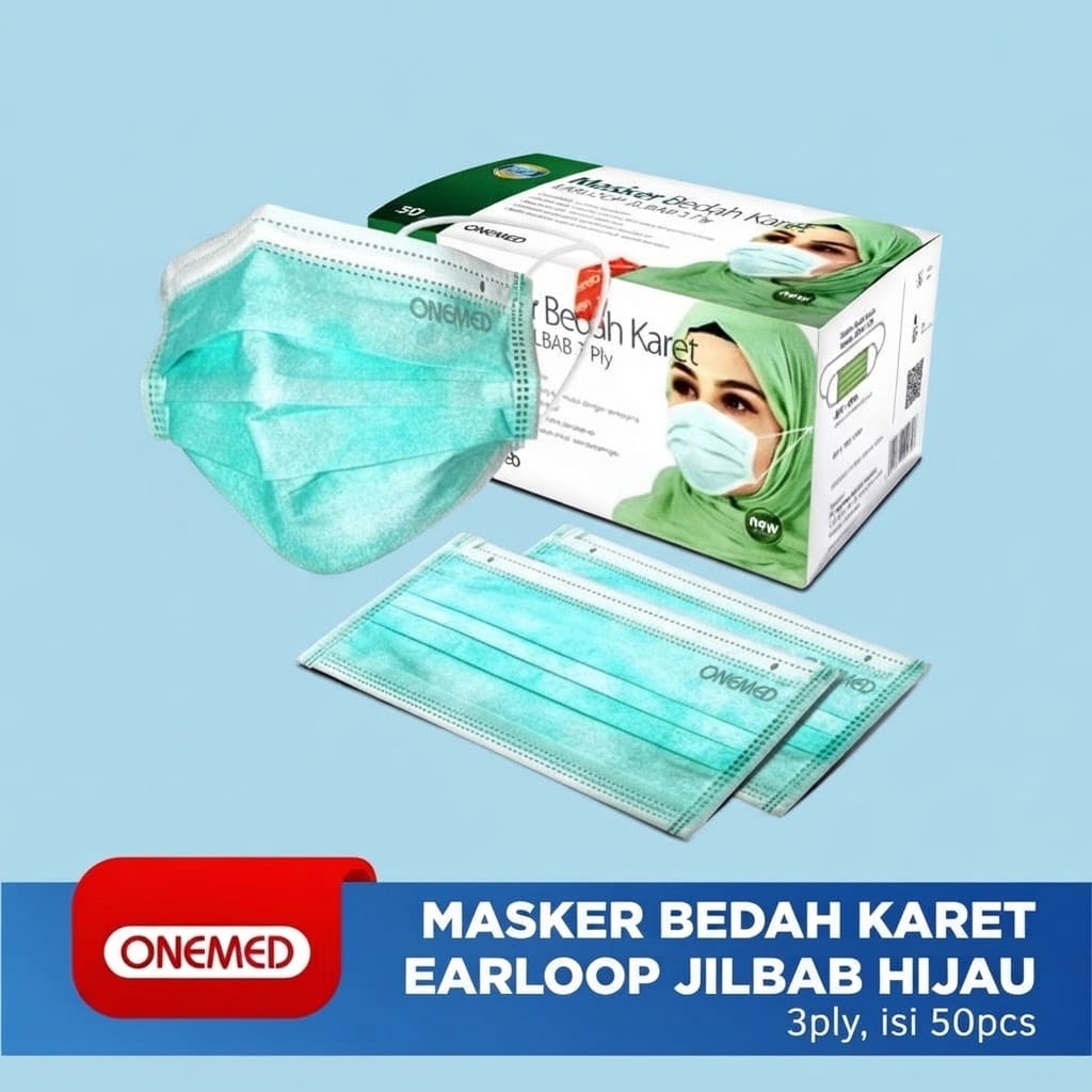 Masker Hijab 3 Ply Onemed / Masker Medis Jilbab | Perlindungan Laboratorium dan Harian Box isi 50