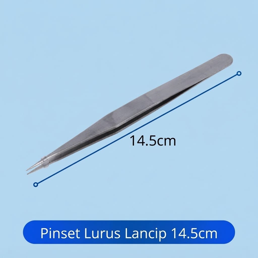 Pinset Lurus Lancip 14.5cm / Stainless Steel Lab Tweezer | Alat Bantu Ambil Sampel Kosmetik