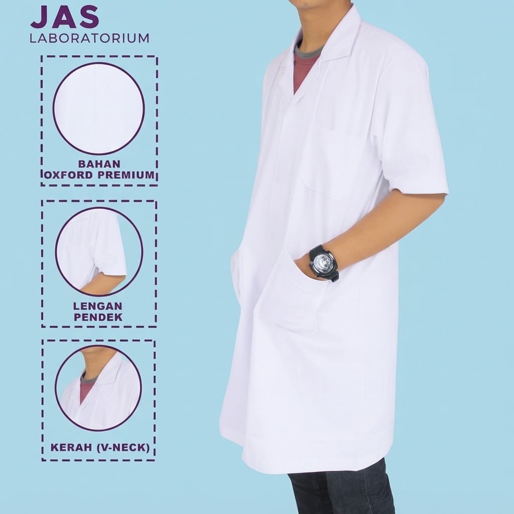 Jas Lab Oxford Lengan Pendek / Baju Laboratorium Putih | Seragam Praktikum dan Formulasi