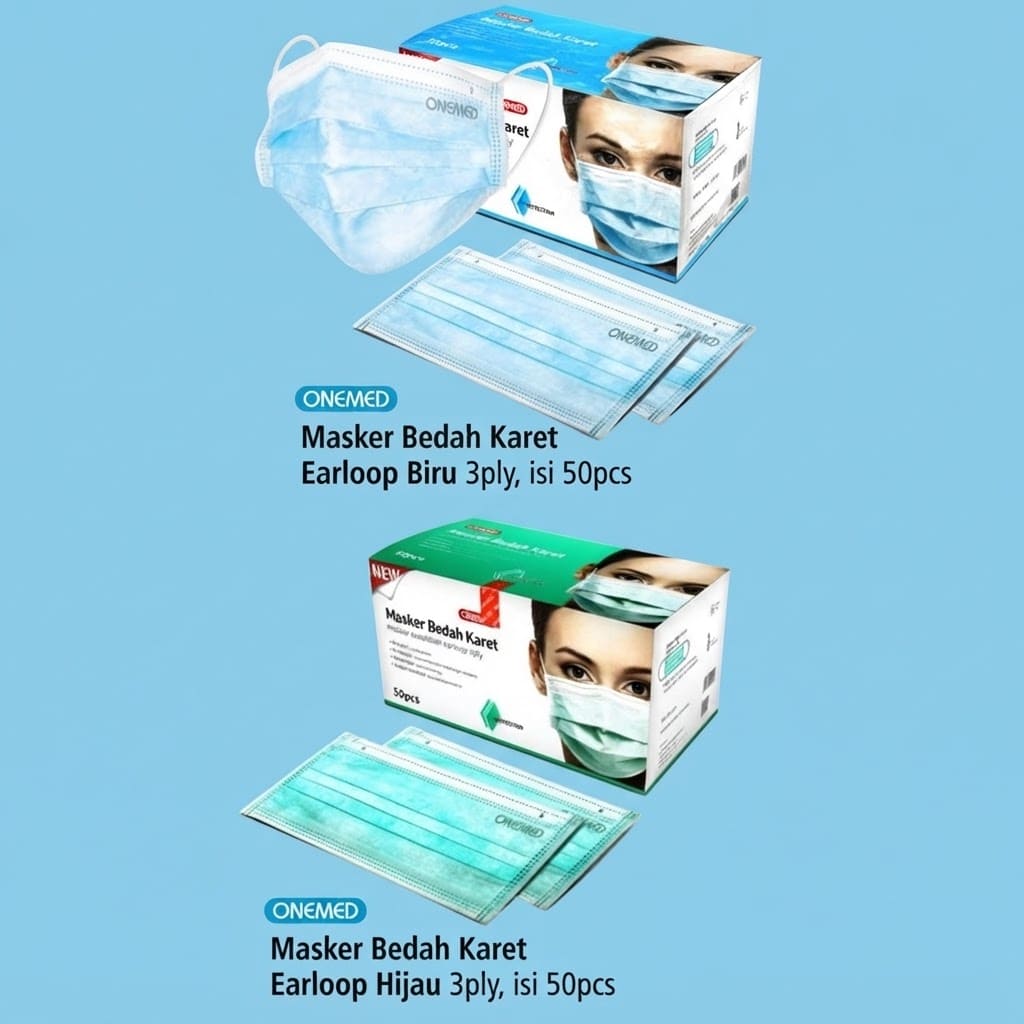 Masker Medis Bedah Earloop Onemed / Surgical Mask 3ply Isi 50 | Pelindung Pernapasan Medis