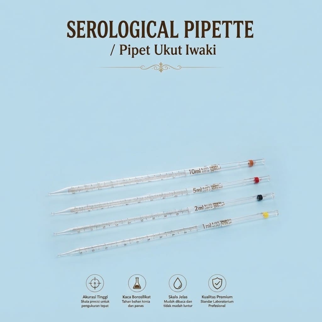 Pipet Ukur Serologi / Pipet Ukur Kaca Iwaki | Alat Ukur Volume Cairan Lab